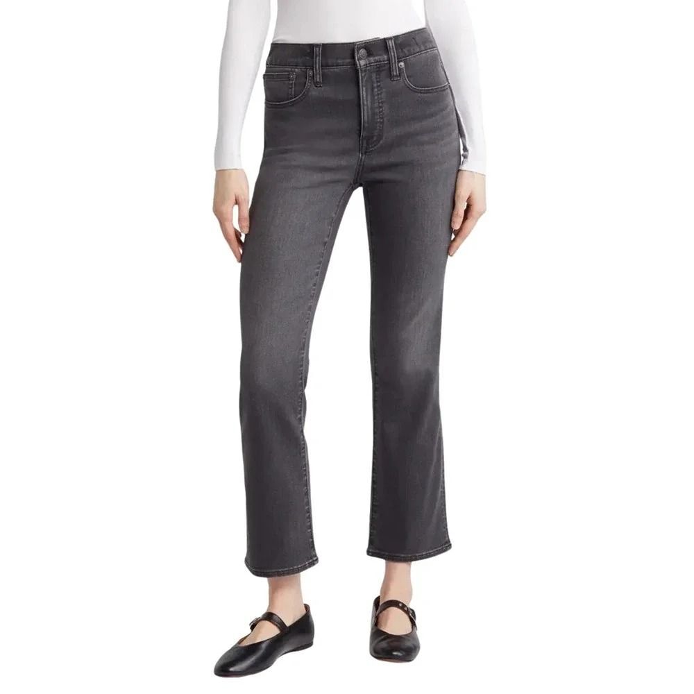Madewell Mid Rise Kick Out Jeans Sz 29 Charcoal Gray Washed Black Cropped Flare